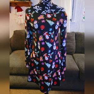 First Lady Black & Multicolor Decorative Holiday Dress Size S